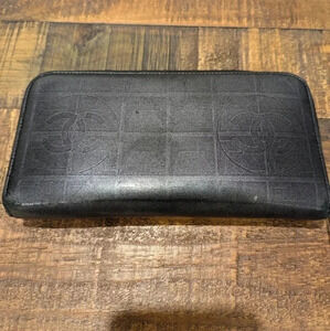 Authentic CHANEL New Travel Line Round Zip Long Wallet Purse PVC Black